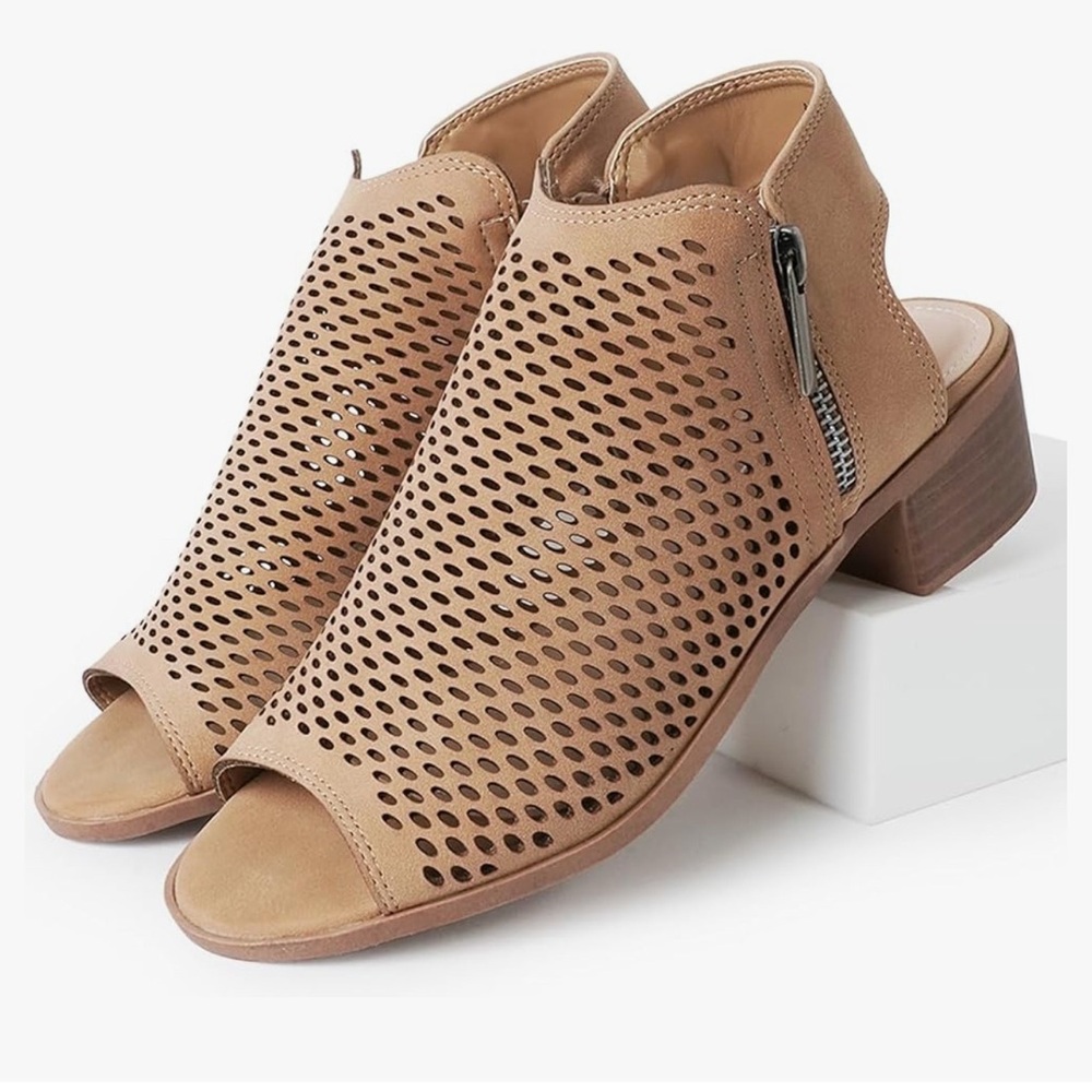 J. Adams Tracy Booties for Women - Peep Toe Low Block‎ Heel Bootie Sz 11